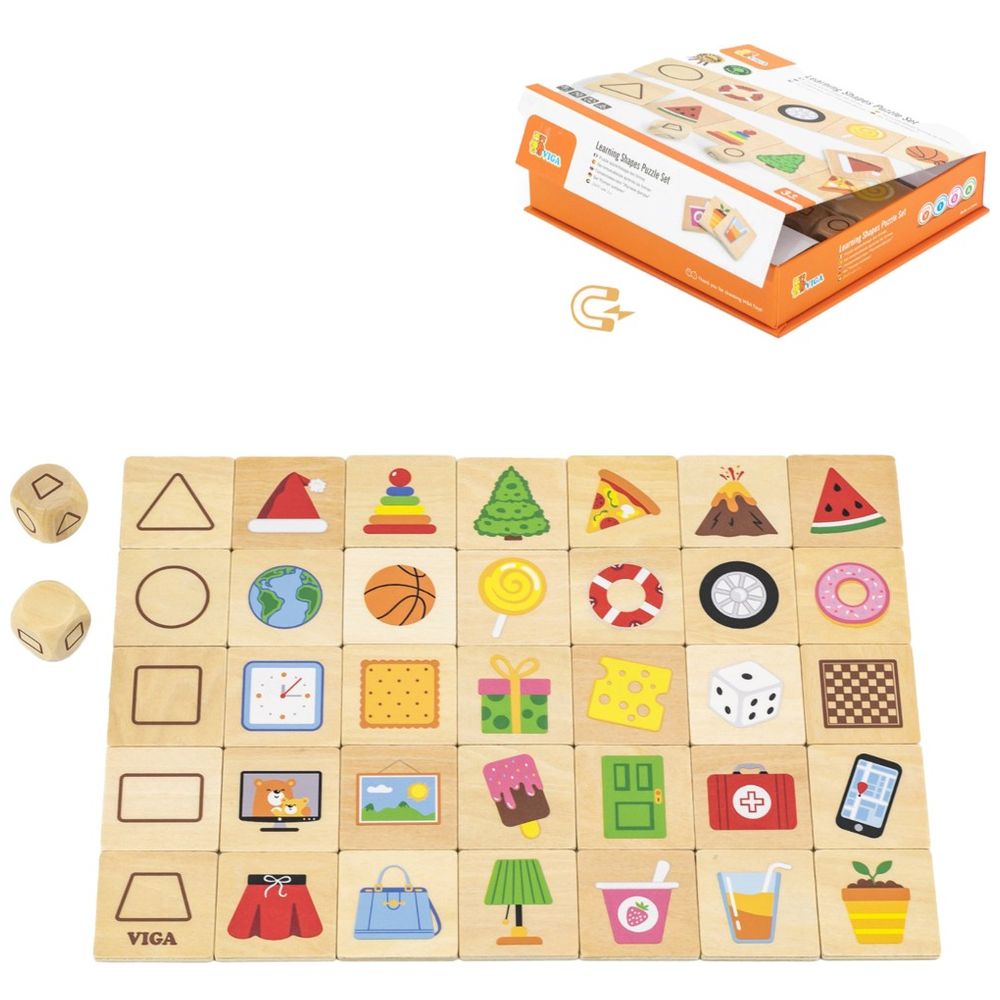 Viga - Learning Shapes Mix & Match Puzzle - 35pcs - Montessori Wooden Toy Non-Toxic Eco-friendly