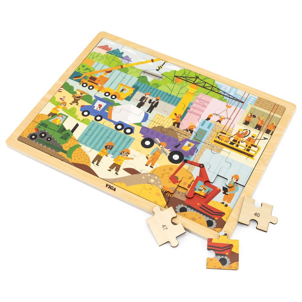 Viga - Construction Area Jigsaw Puzzle - 48pcs Montessori Wooden Educational Toy