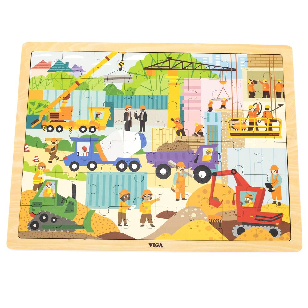 Viga - Construction Area Jigsaw Puzzle - 48pcs Montessori Wooden Educational Toy