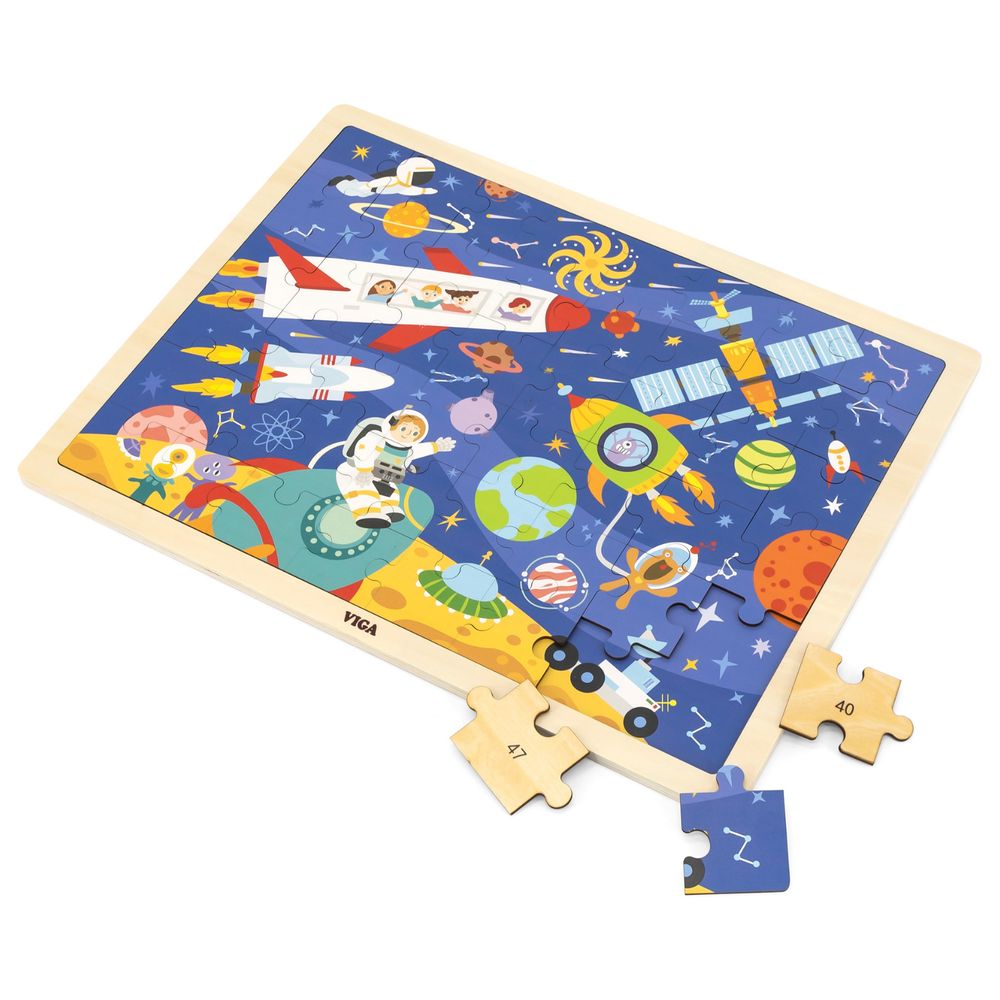 Viga - Space Jigsaw Puzzle Montessori Wooden Educational Toy - 48pcs