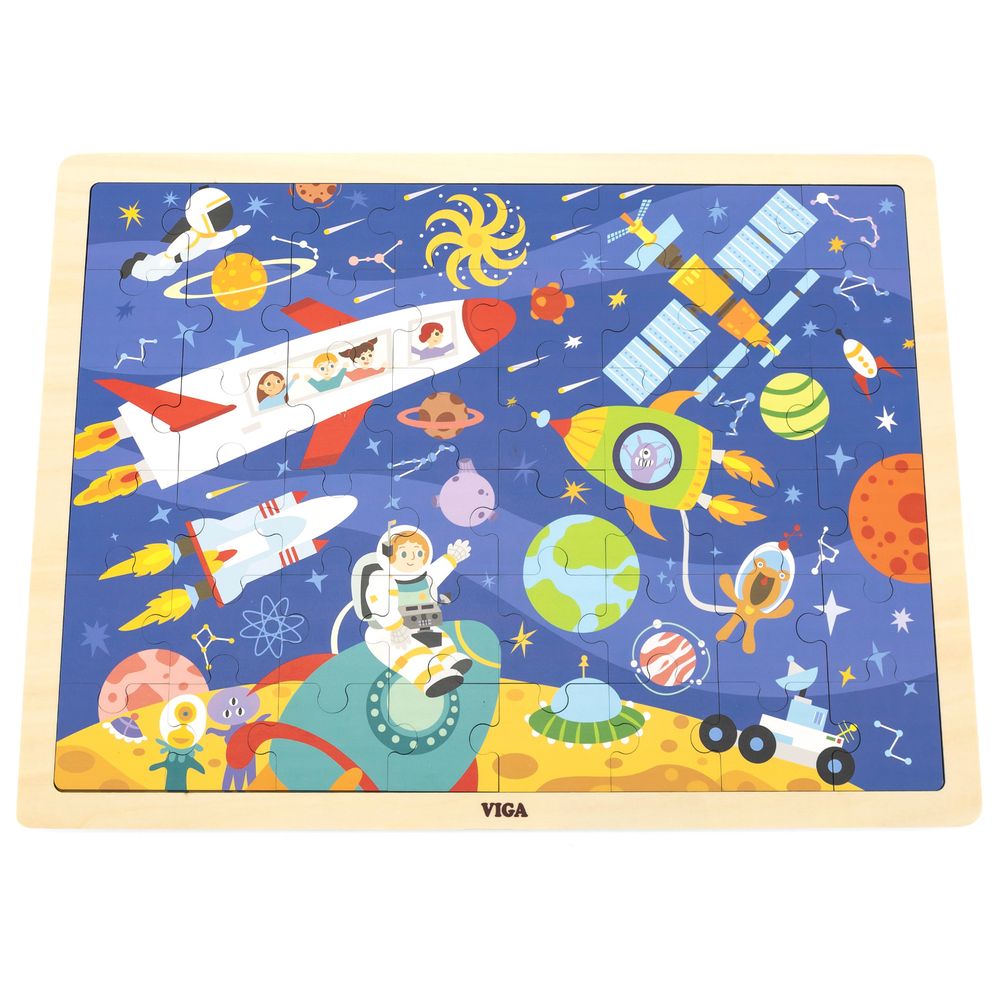 Viga - Space Jigsaw Puzzle Montessori Wooden Educational Toy - 48pcs