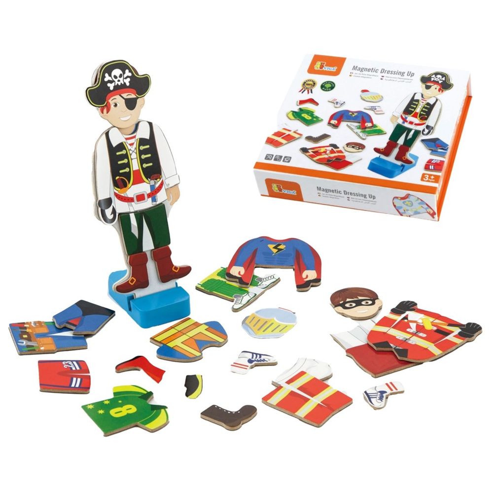 Viga - Wooden Magnetic Dress Up Boy 8 Outfits with Stand Educational Pretend Play