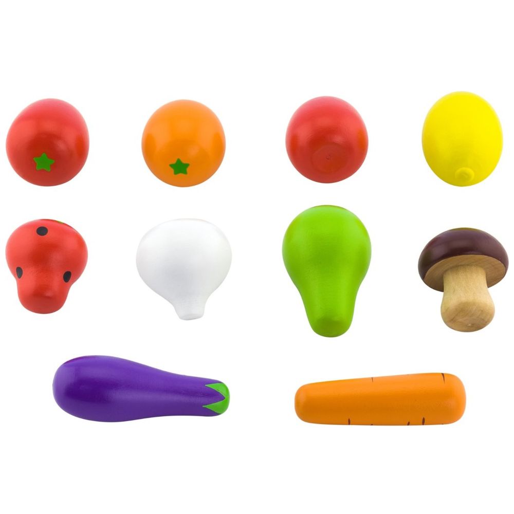 Viga - Wooden Vegetable and Fruit Set - 10pcs Pretend Play Food Toy