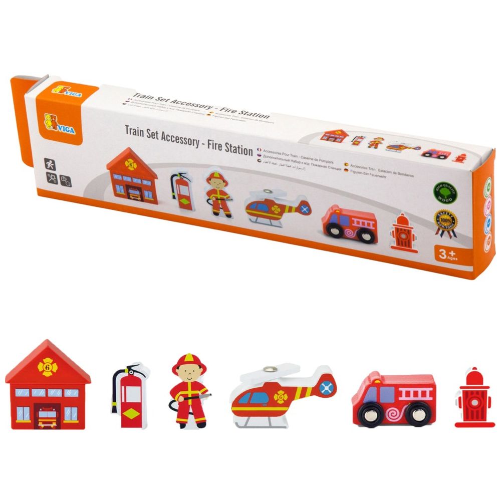 Viga - Fire Station Figure Set Train Accessory Firefighter Helicopter Truck
