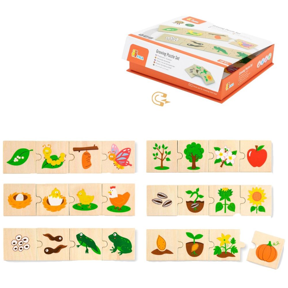 Viga - Growing Plants & Animals Mix & Match Puzzle - 24pcs Montessori Wooden Toy
