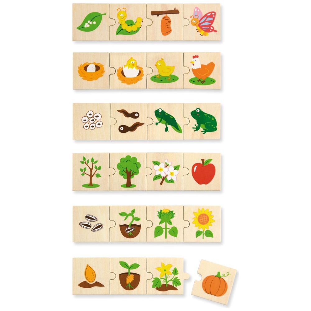 Viga - Growing Plants & Animals Mix & Match Puzzle - 24pcs Montessori Wooden Toy