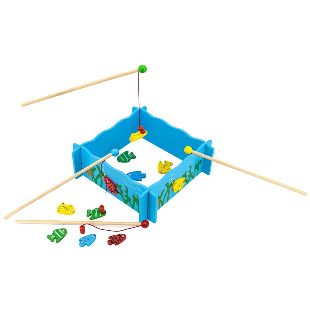 Viga - Wooden Fishing Game Magnetic Toy - 4 Rods & Numbered Fish