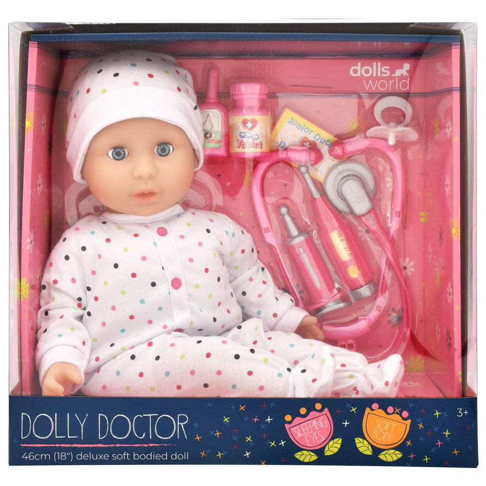 Dolls World - Dolly Doctor Soft Bodied Baby Doll Playset - 8 Pcs