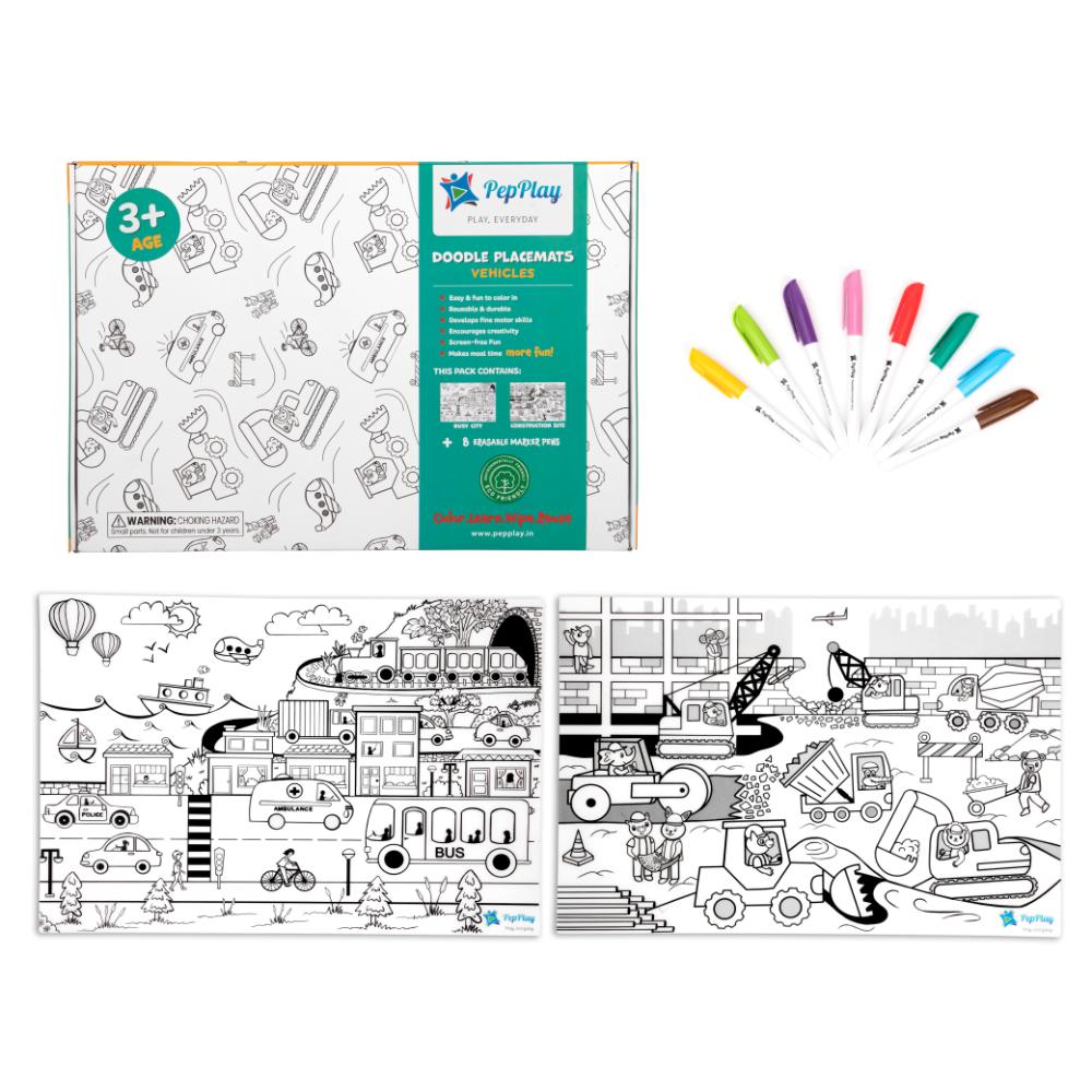 Pepplay - Vehicles Series Doodle Placemats - 10 Pcs