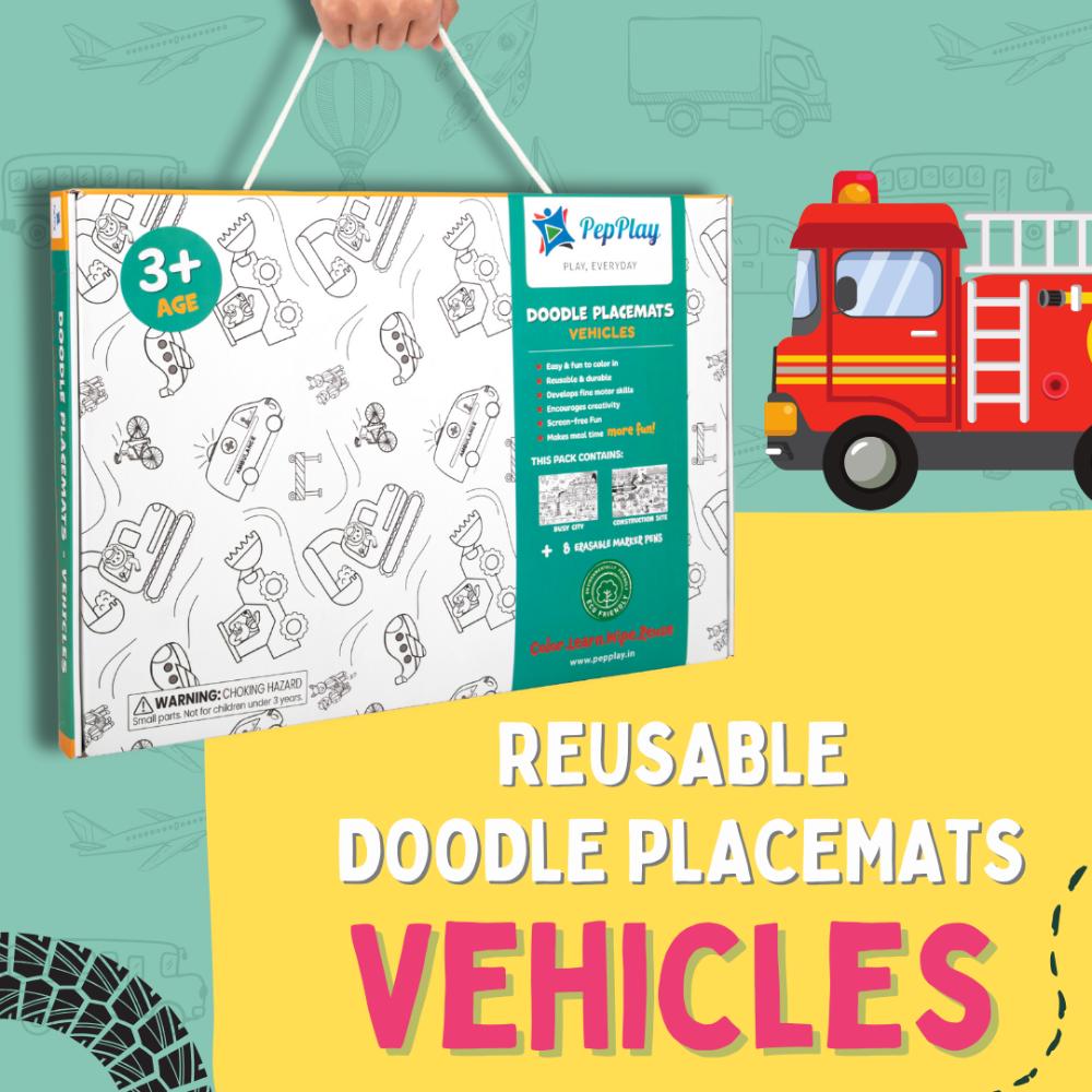 Pepplay - Vehicles Series Doodle Placemats - 10 Pcs
