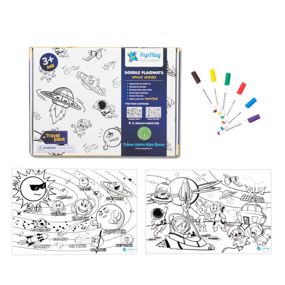 Pepplay - Space Series Doodle Placemats - 8 Pcs