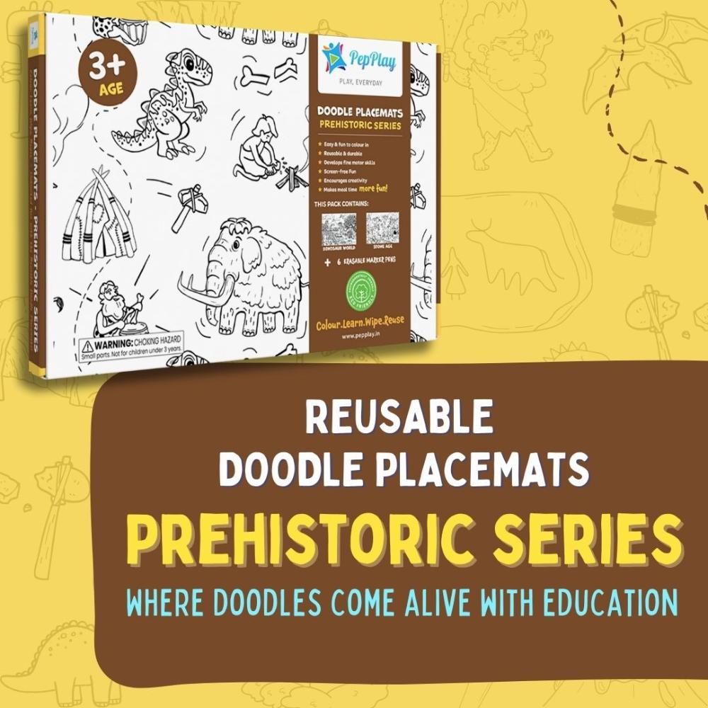 Pepplay - Prehistoric Series Doodle Placemats Set - 8 Pcs