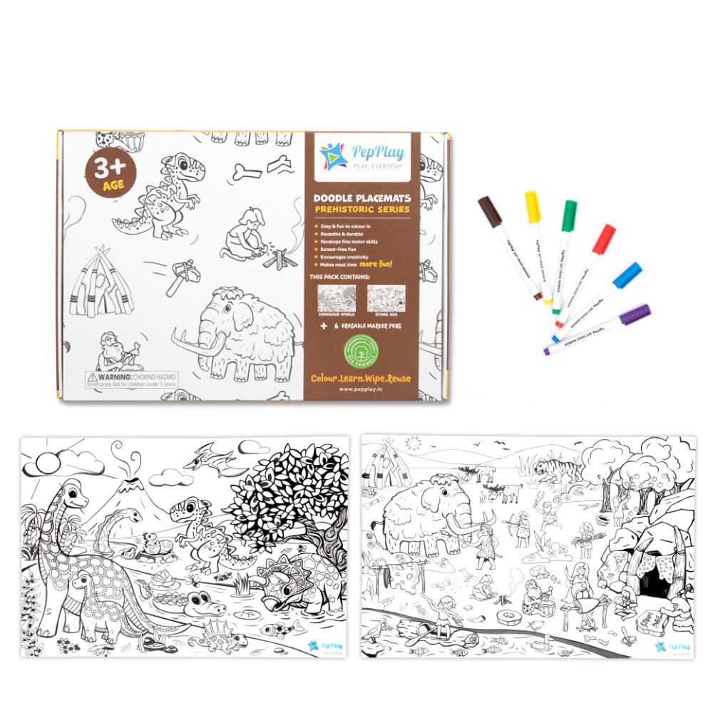 Pepplay - Prehistoric Series Doodle Placemats Set - 8 Pcs