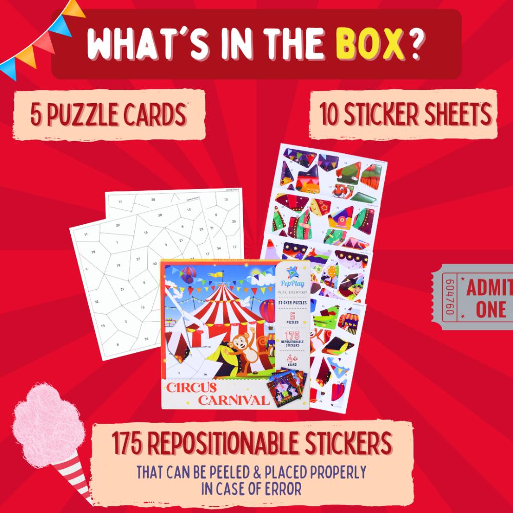 Pepplay - Circus Carnival Educational Sticker Puzzle - 5 Puzzles