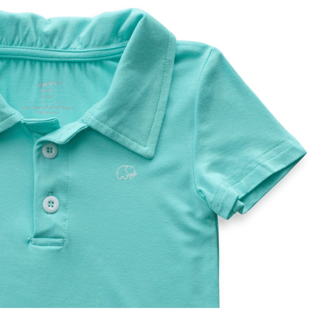 Anvi Baby - Personalized Boy's Short Sleeves Polo T-Shirt - Aqua Blue_3T