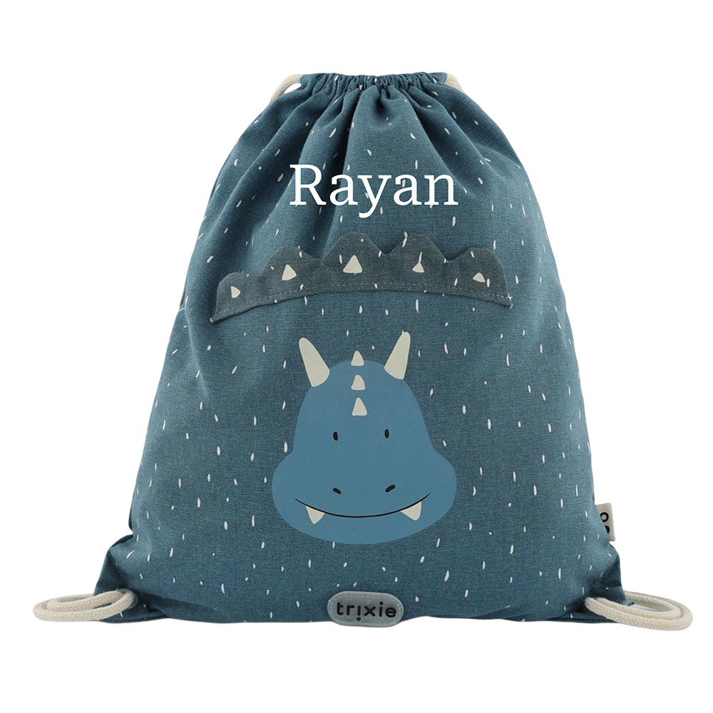 Trixie - Personalized Drawstring Bag - Mr. Triceratops 