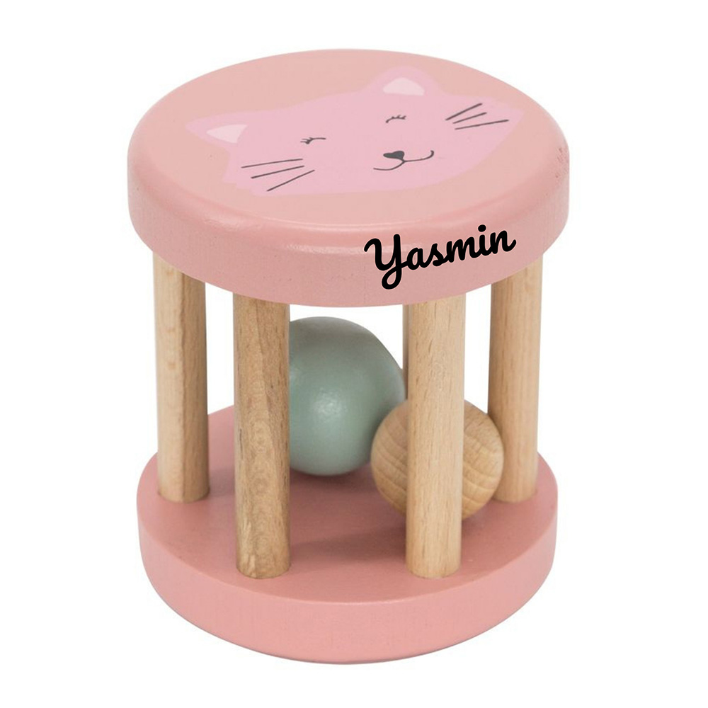 Trixie - Personalized Wooden Rolling Rattle - Mrs. Cat