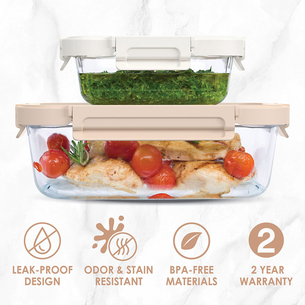 Bentgo - Personalized Leak-Proof Glass Food Storage - White Stone - 2 Pc Set