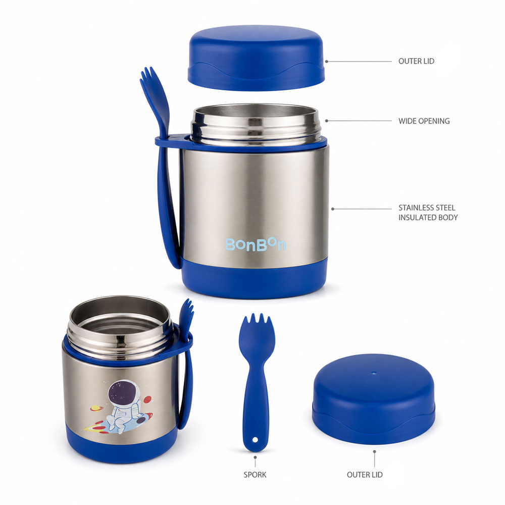 Bonbon - Personalized Stainless Steel Food Jar With Spork - Astro - 300 ml