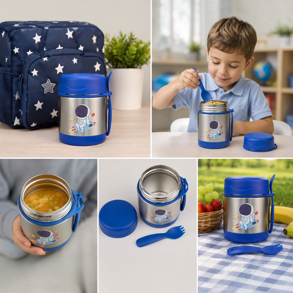 Bonbon - Personalized Stainless Steel Food Jar With Spork - Astro - 300 ml