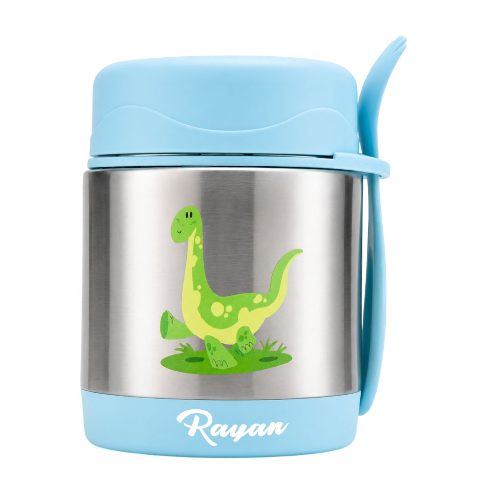 Bonbon - Personalized Stainless Steel Food Jar With Spork - Dino - 300 ml