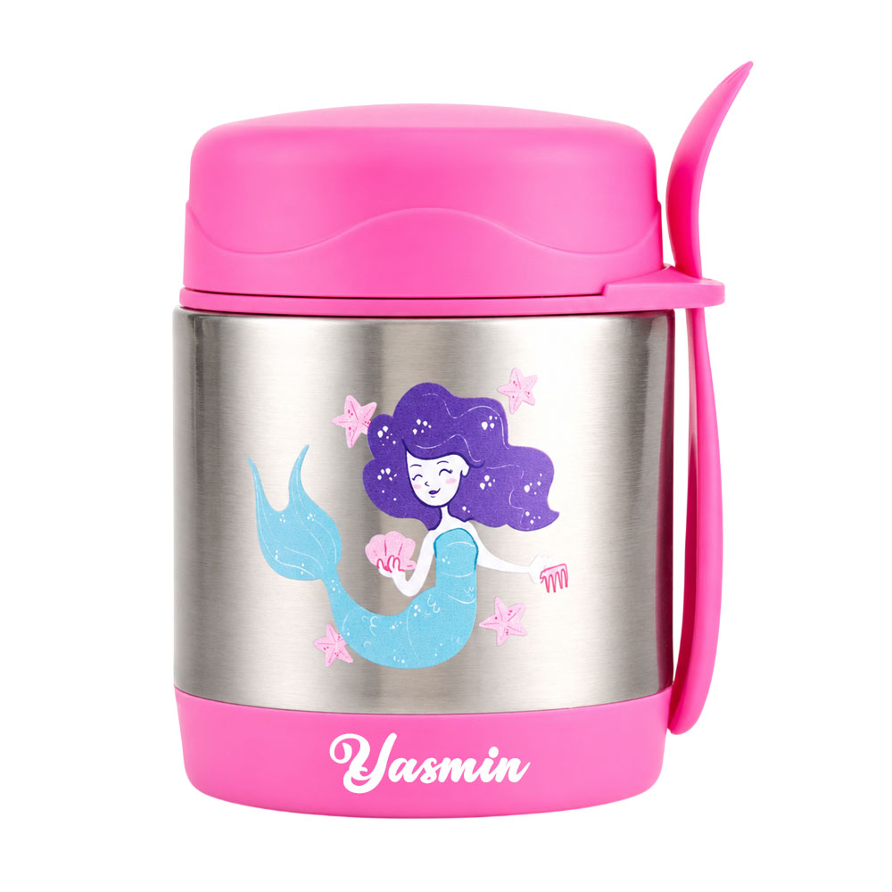 Bonbon - Personalized Stainless Steel Food Jar With Spork - Mermaid - 300 ml