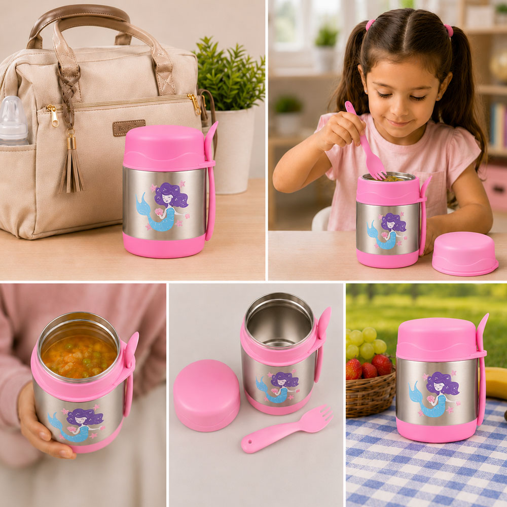 Bonbon - Personalized Stainless Steel Food Jar With Spork - Mermaid - 300 ml