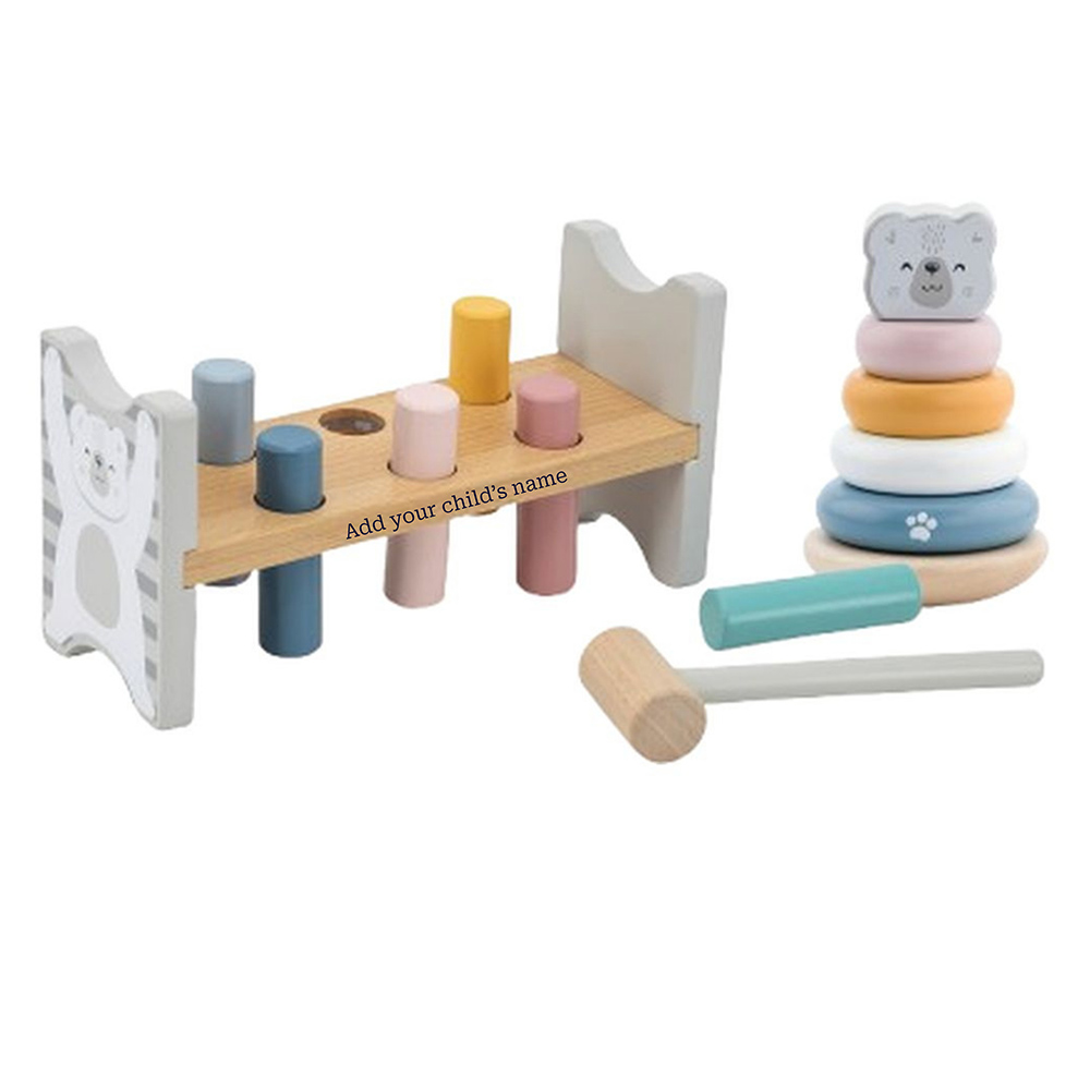 PolarB - Personalized Wooden Polar Bear Stacking And Pounding Bench