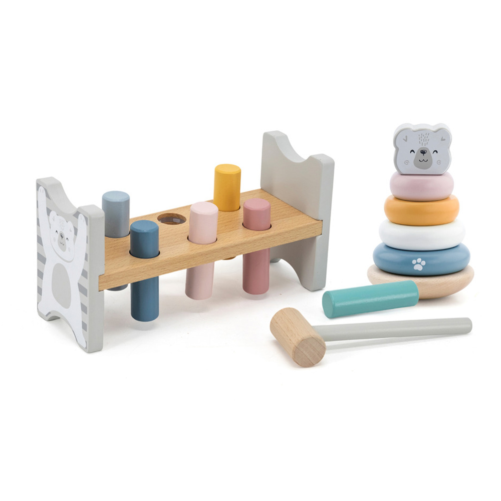 PolarB - Personalized Wooden Polar Bear Stacking And Pounding Bench