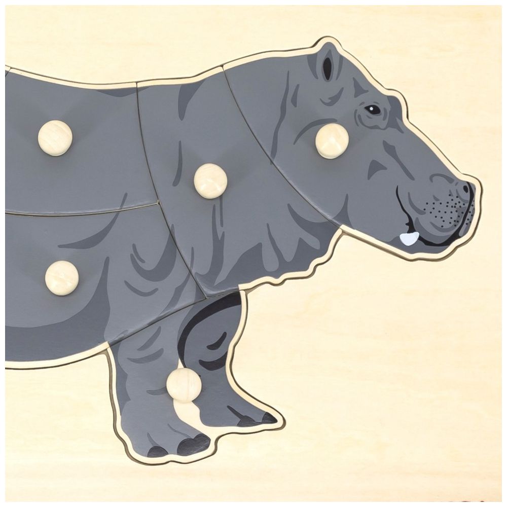 Viga - Personalized Wild Animals Montessori Knob Puzzle - Hippo - 8 Pcs