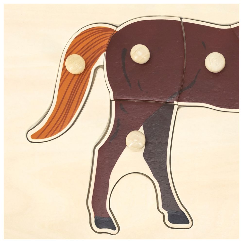 Viga - Personalized Farm Animals Montessori Knob Puzzle - Horse - 8 Pcs