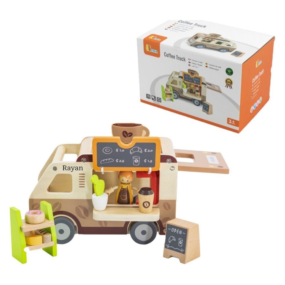 Viga - Personalized Wooden Coffee Truck Pretend Playset - Multicolor - 11 Pcs