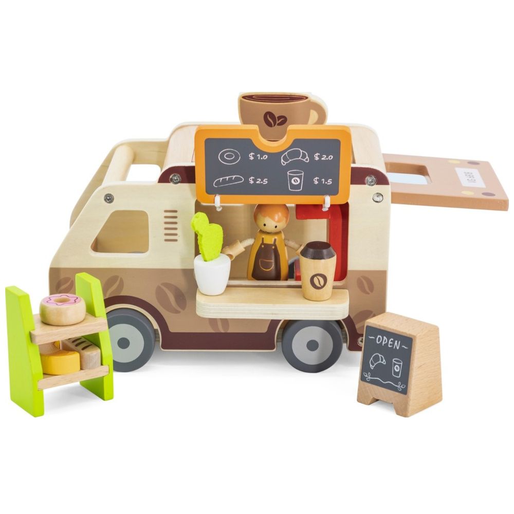 Viga - Personalized Wooden Coffee Truck Pretend Playset - Multicolor - 11 Pcs