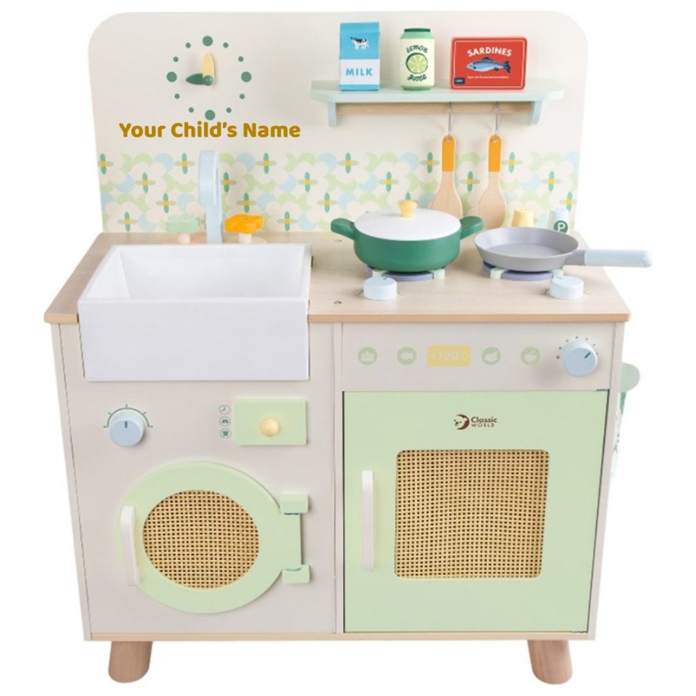 Classic World - Personalized Natural Kitchen Playset - 15 Pc Set