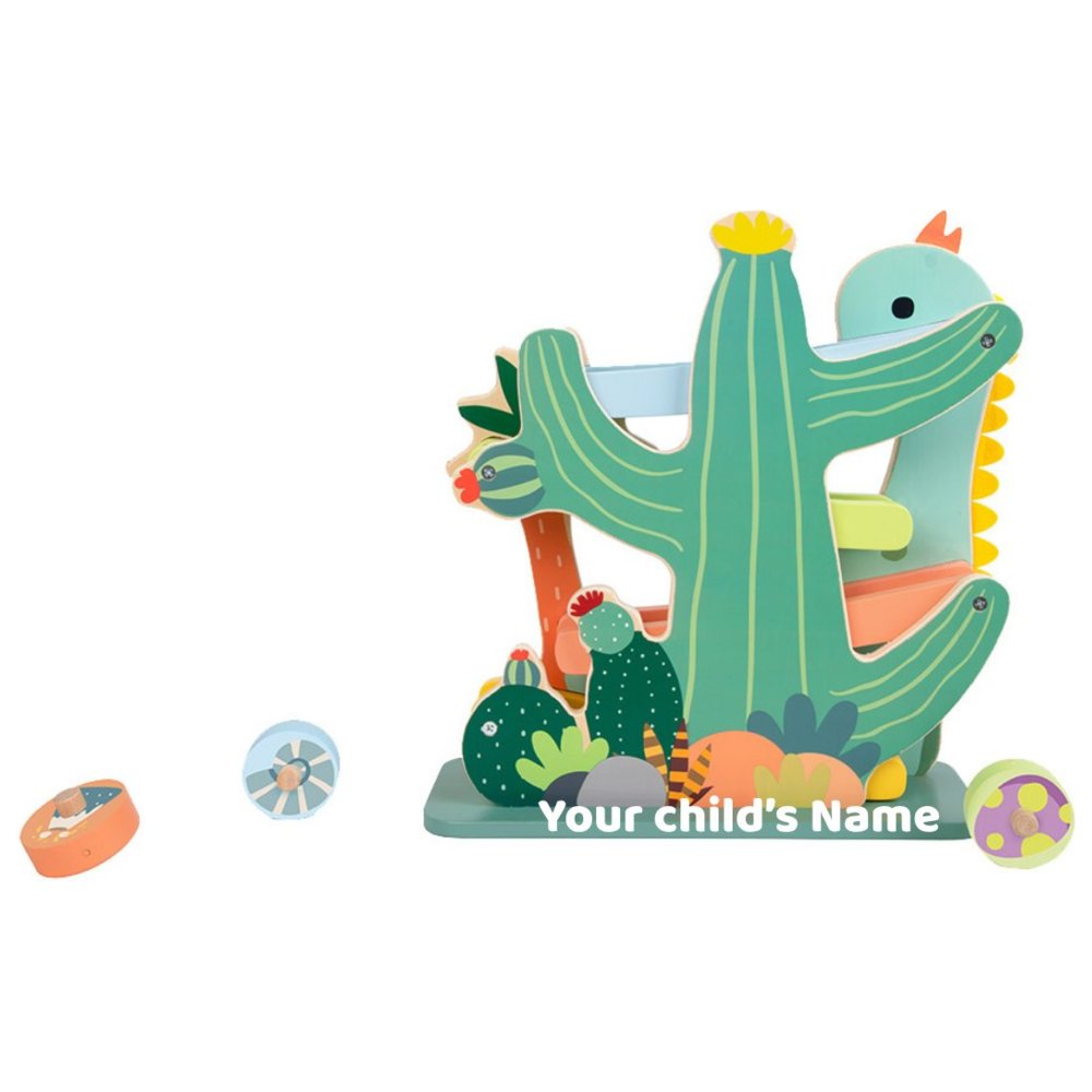 Classic World - Personalized Wooden Dinosaur Slide Ramp Race Track - 4 Pc Set
