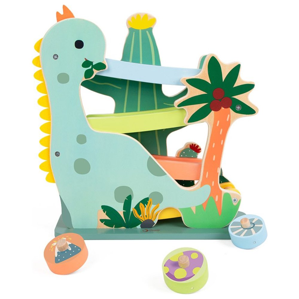 Classic World - Personalized Wooden Dinosaur Slide Ramp Race Track - 4 Pc Set