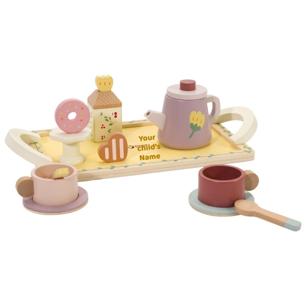 Classic World - Personalized Wooden Tea Play Kitchen Accessories - 14 Pc Set