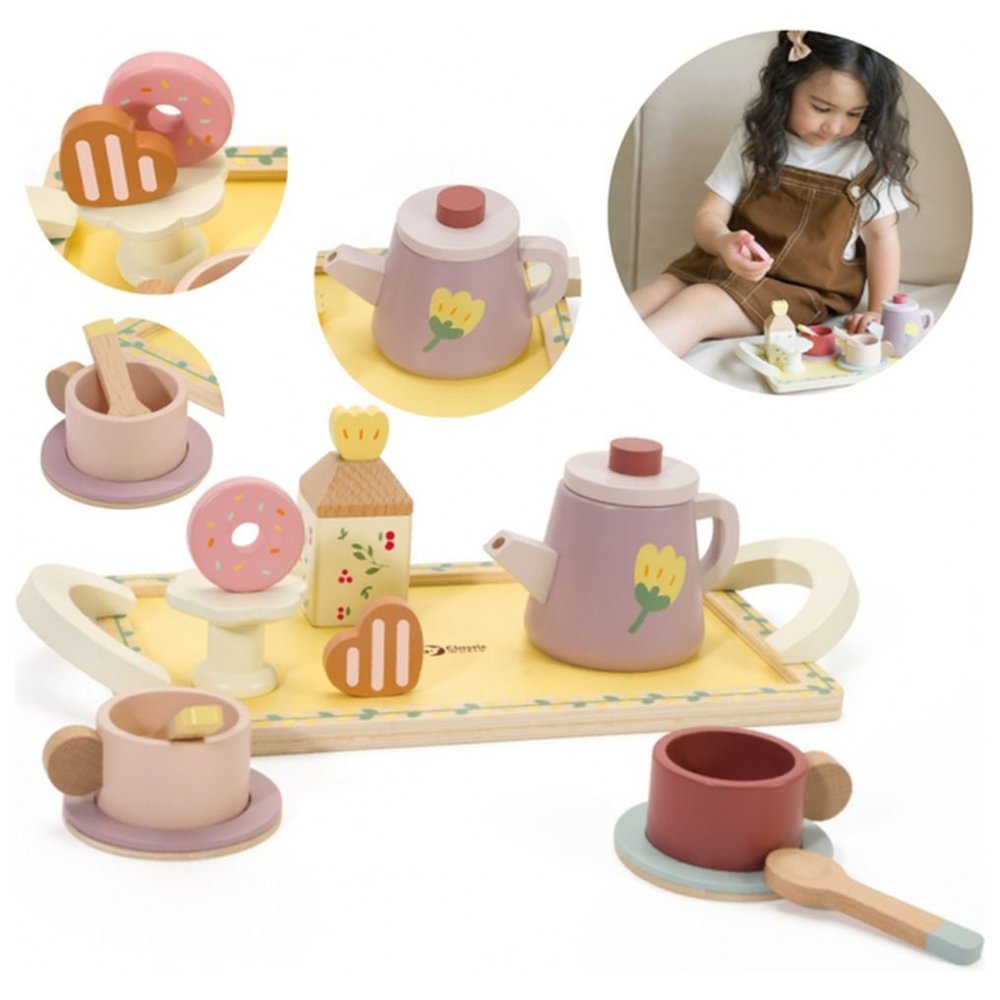Classic World - Personalized Wooden Tea Play Kitchen Accessories - 14 Pc Set