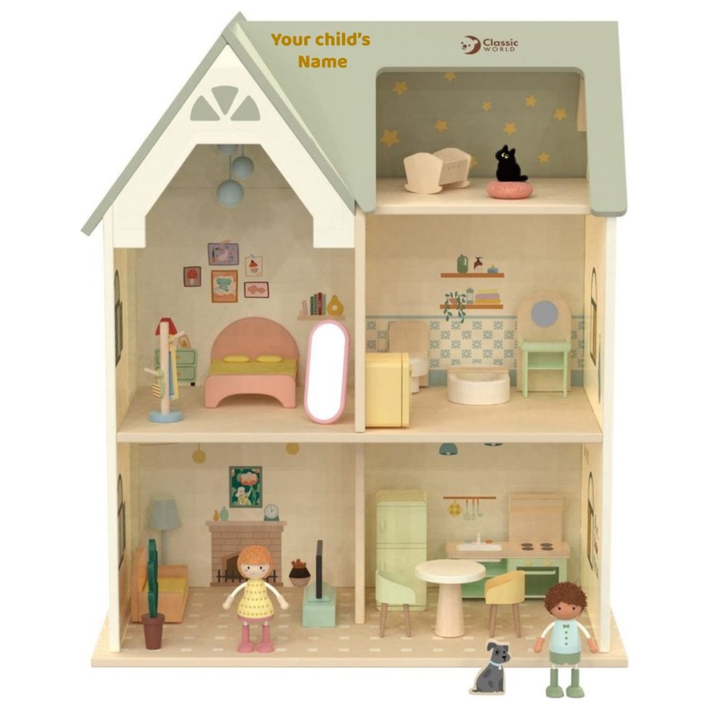 Classic World - Personalized Wooden Cozy Cottage Dollhouse