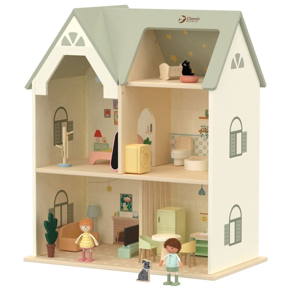 Classic World - Personalized Wooden Cozy Cottage Dollhouse