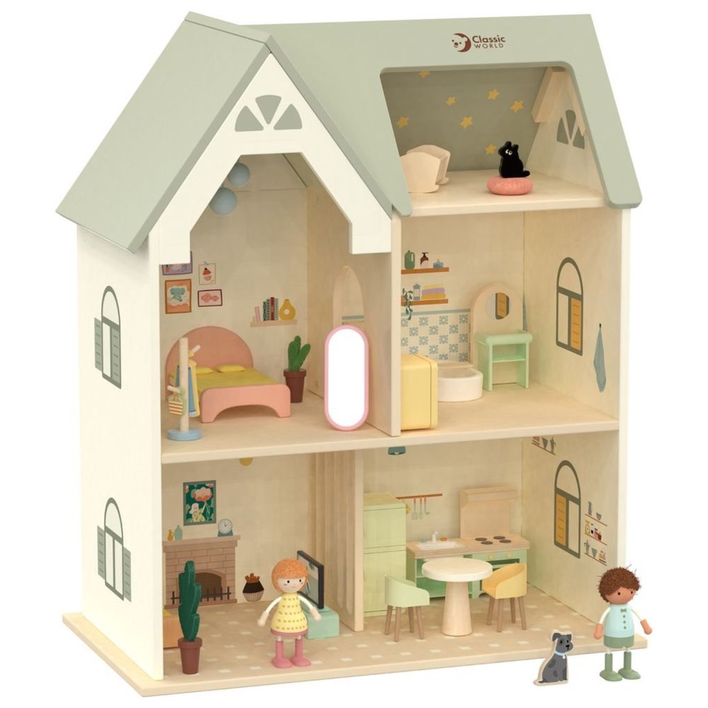 Classic World - Personalized Wooden Cozy Cottage Dollhouse