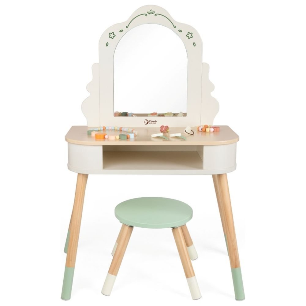 Classic World - Personalized Wooden Magic Dresser With Stool And Mirror