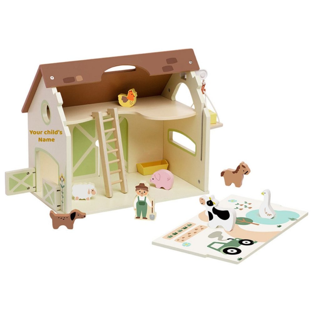 Classic World - Personalized Wooden Vintage Farm Playset - 17 Pc Set