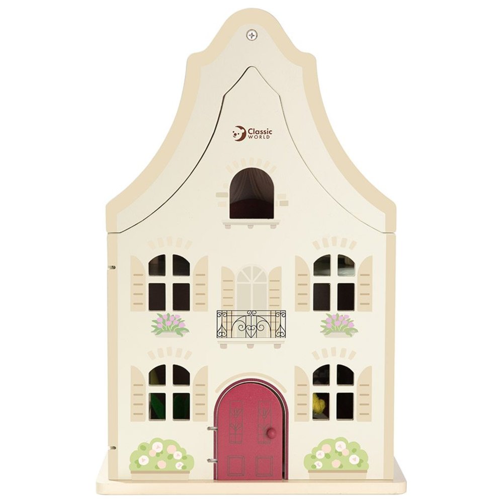 Classic World - Personalized French-Inspired 2-Story Wooden Cozy Dollhouse - 24 Pc Set