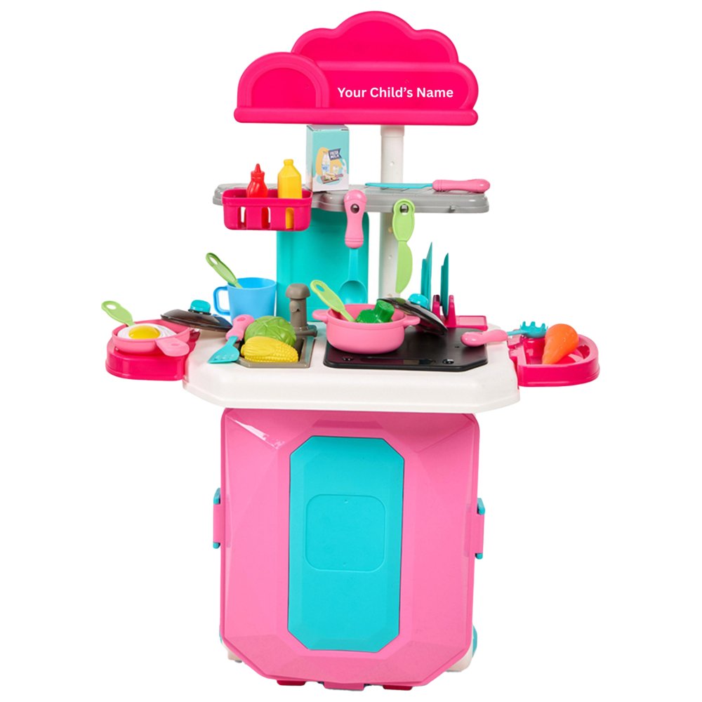 Little Learners - Personalized Kitchen Trolley Case - Pink - 18 Pc Set