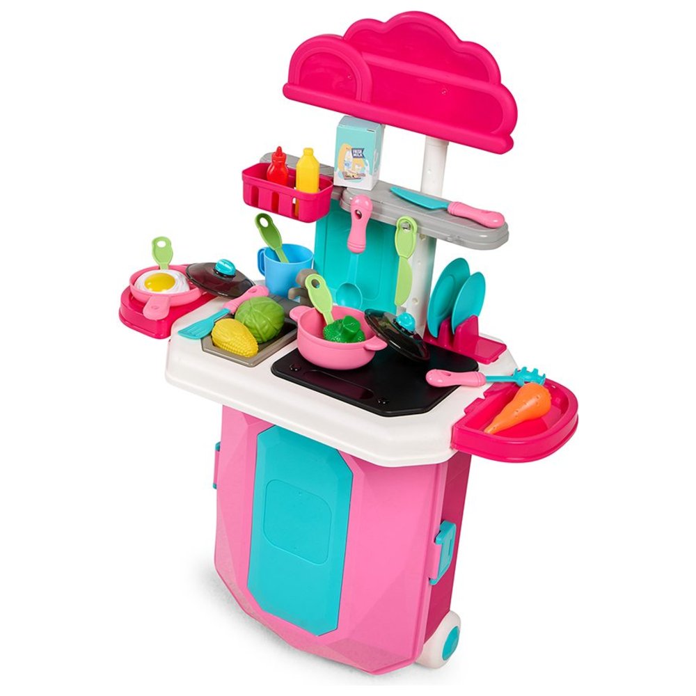 Little Learners - Personalized Kitchen Trolley Case - Pink - 18 Pc Set
