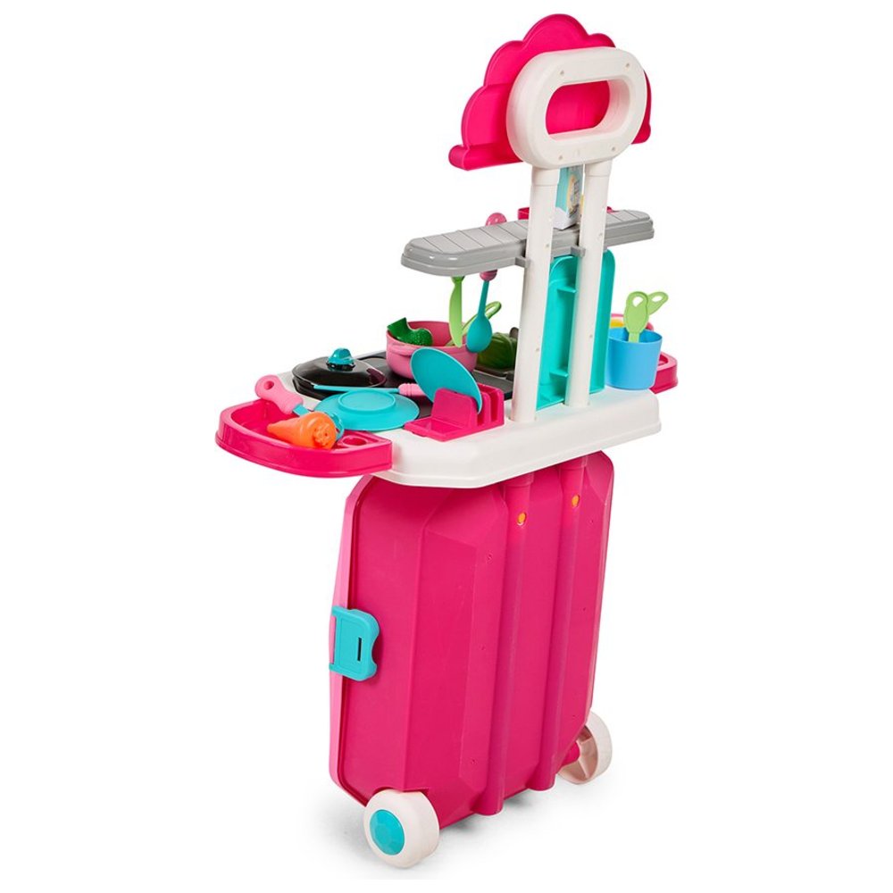 Little Learners - Personalized Kitchen Trolley Case - Pink - 18 Pc Set