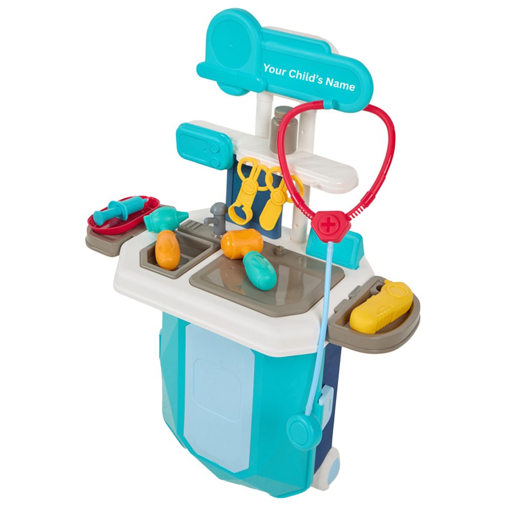 Little Learners - Personalized Doctor Trolley Case - Blue - 18 Pc Set