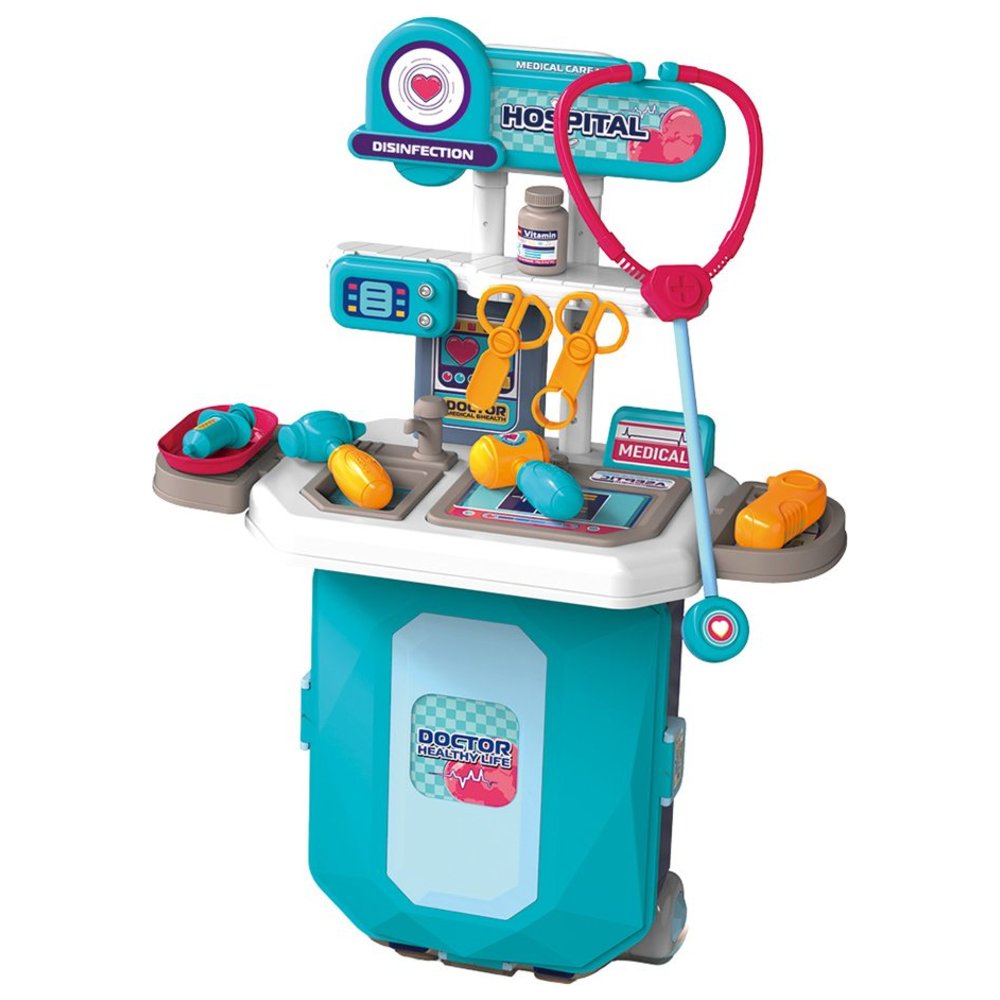 Little Learners - Personalized Doctor Trolley Case - Blue - 18 Pc Set