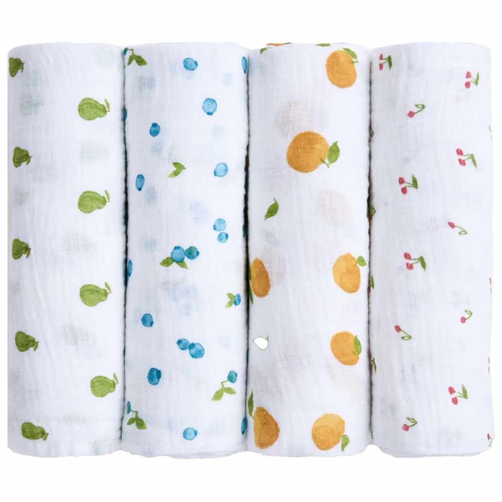 Aden + Anais - Personalized Organic Cotton Muslin Swaddles - Fresh Fruit - Pack of 4 - Large
